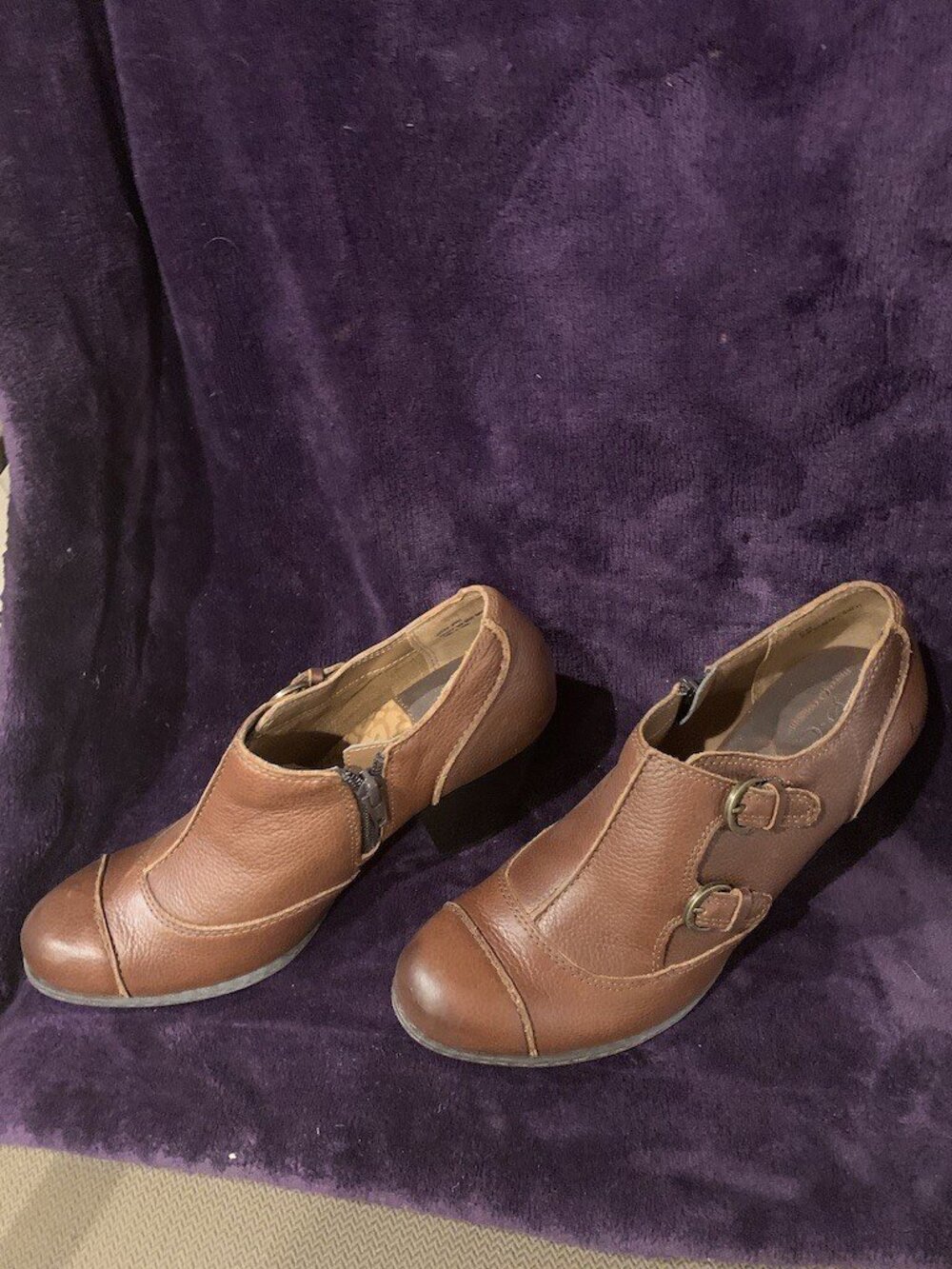 Born b.o.c. Brown Leather Double Monk Strap Ankle Boots Booties Size 7